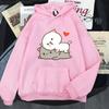 Peach Cat Print Hoodie Kawaii Cartoon Goma Mochi Sweatshirt Women's Clothing Femme Korean Style Streetwear Men Hoody
