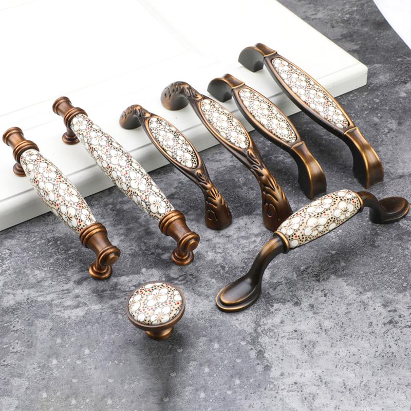 1 шт. с установочным оборудованием, полированная отделка, ручки для шкафа, легкие, роскошные, керамические, старинные, антикварные, бронзовые ручки для шкафа