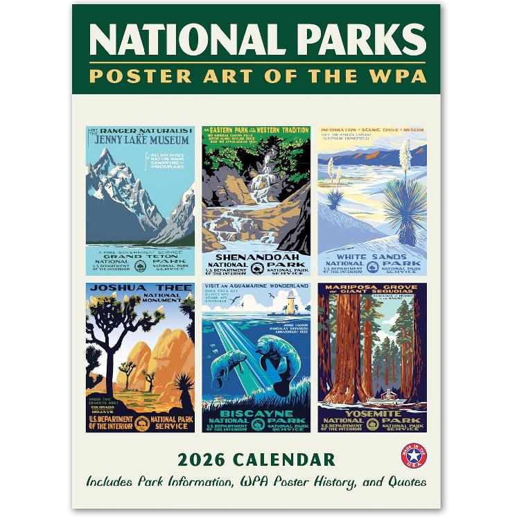 National Parks WPA Grid Wall Calendar 2026, Monthly January–December 8.75" x 12"