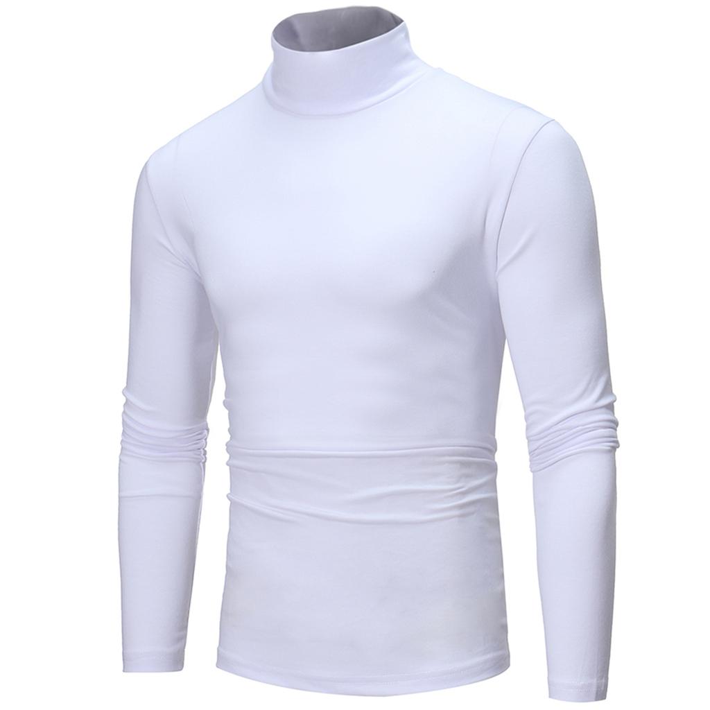 Men Casual High Neck Long Sleeve T-shirt Solid Color Slim Fit Pullover Undershirt Thermal Base Shirt