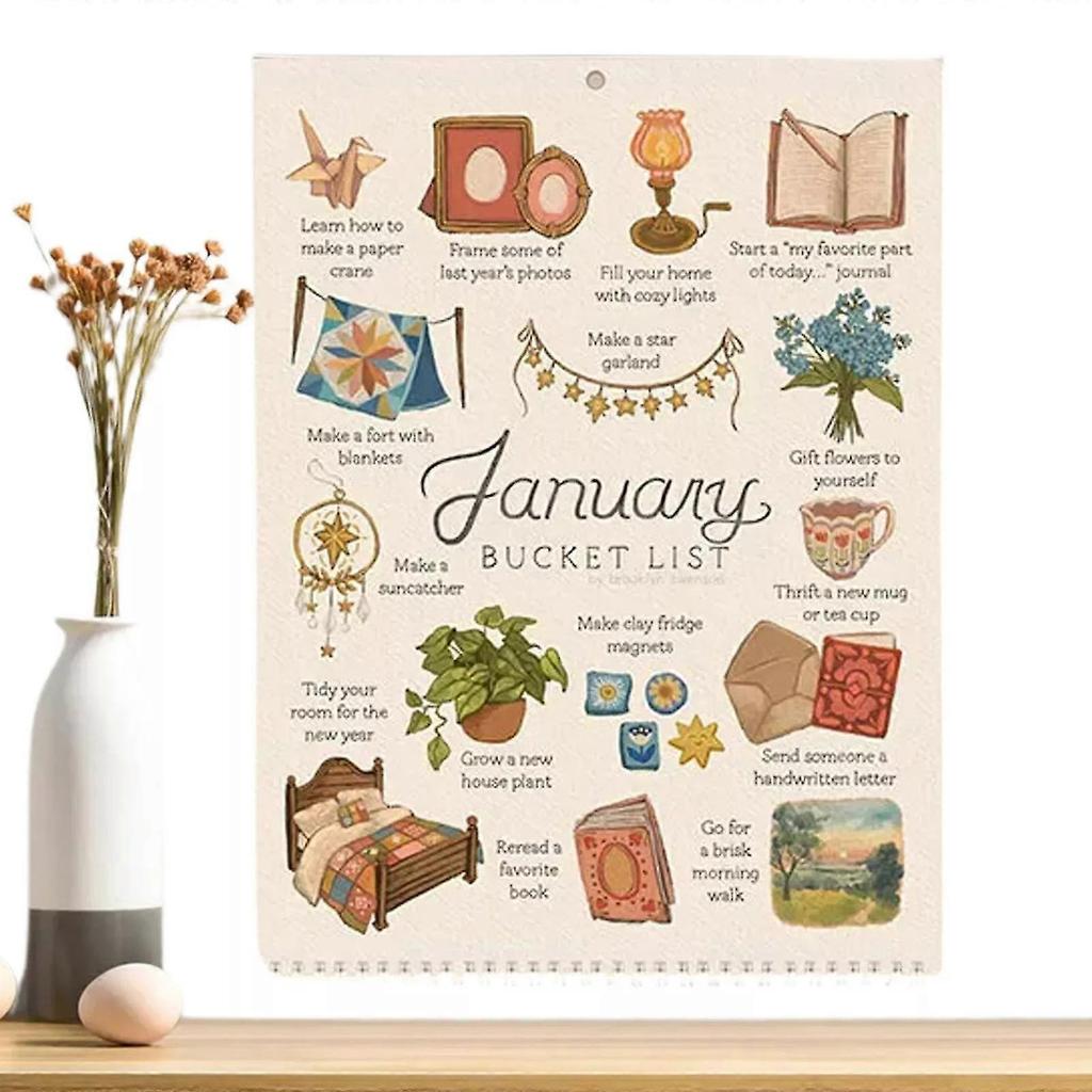 2025Bucket List Calendar,12Months Large Double Spiral Wire-Binding Wall Calendar