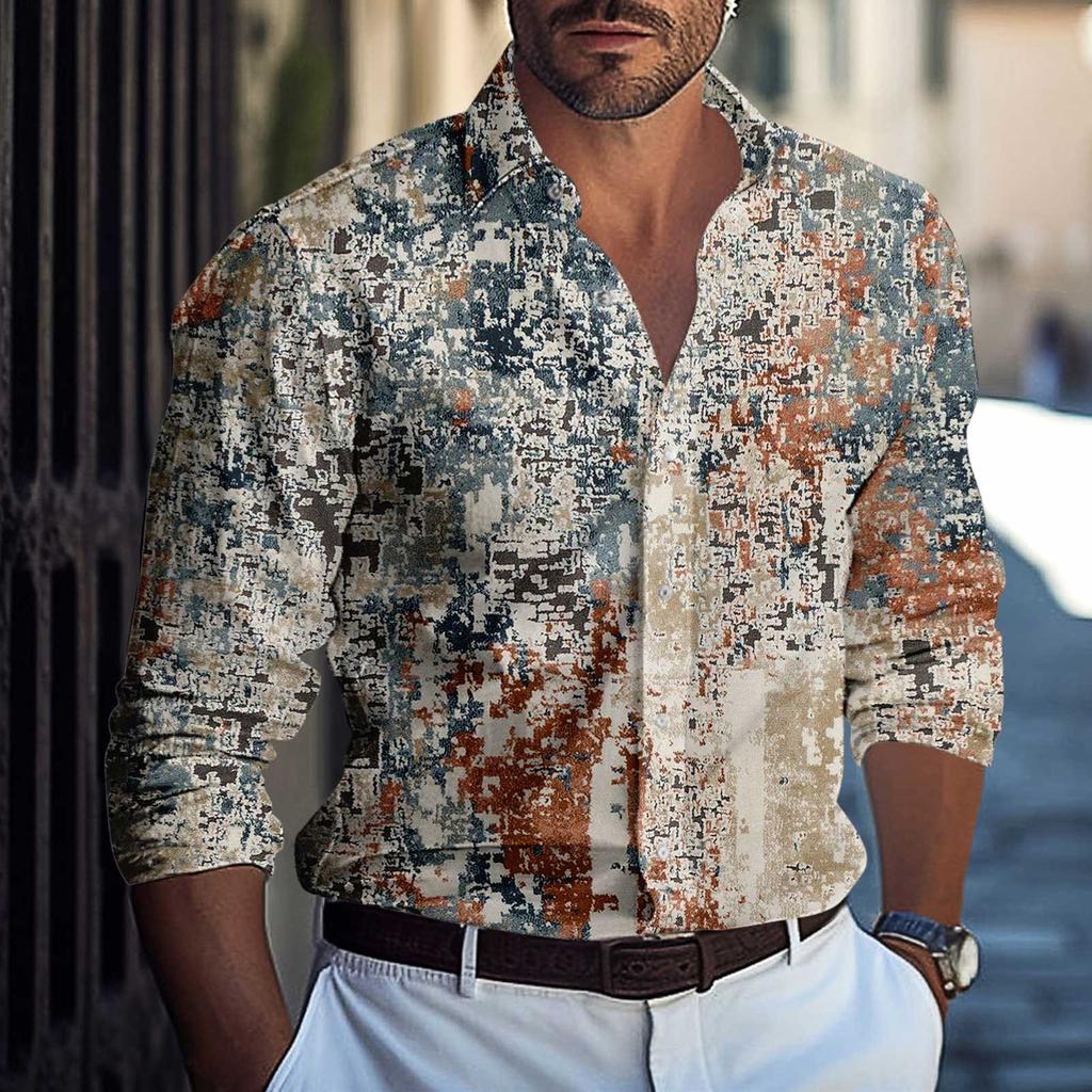 Мужская летняя новая свободная рубашка с длинным рукавом с принтом, кардиган, пляжная рубашка