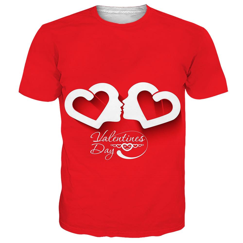 Летняя мужская футболка с 3D-цифровой печатью, повседневная футболка на День святого Валентина с надписью «Любовь в 3D»