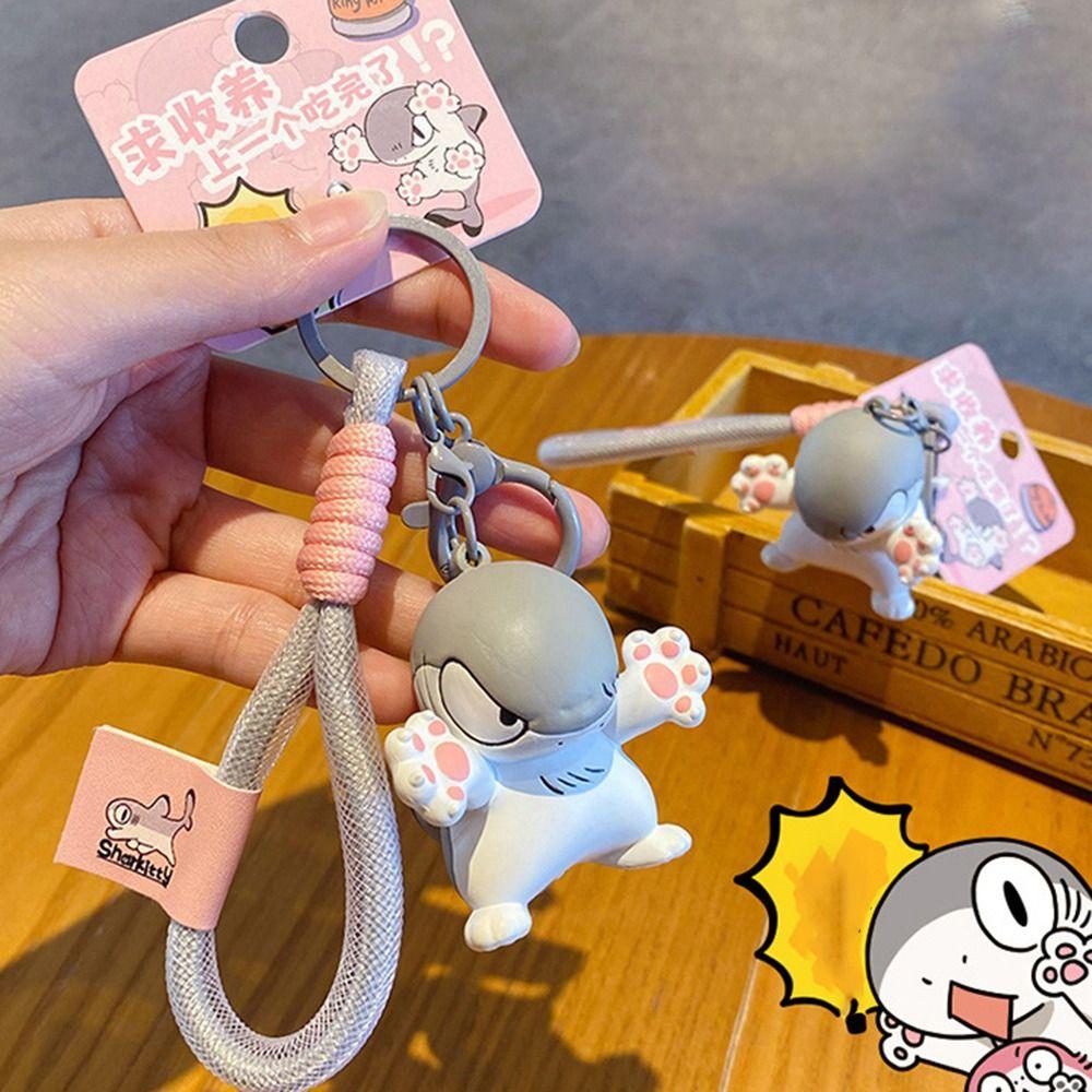 Cartoon Schoolbag Pendant Trendy Car Key Ring Fashionable Small Shark Cat Keychain Girl