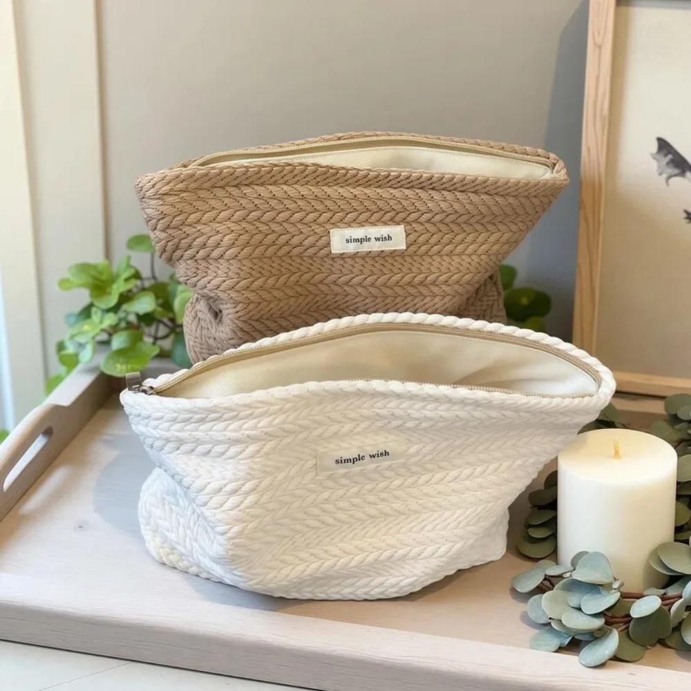 Handwoven Makeup Bag Artistic Crochet Cosmetic Pouch with Zipper, Minimalist Clutch for Women, Perfect Gift for Travel Daily Use