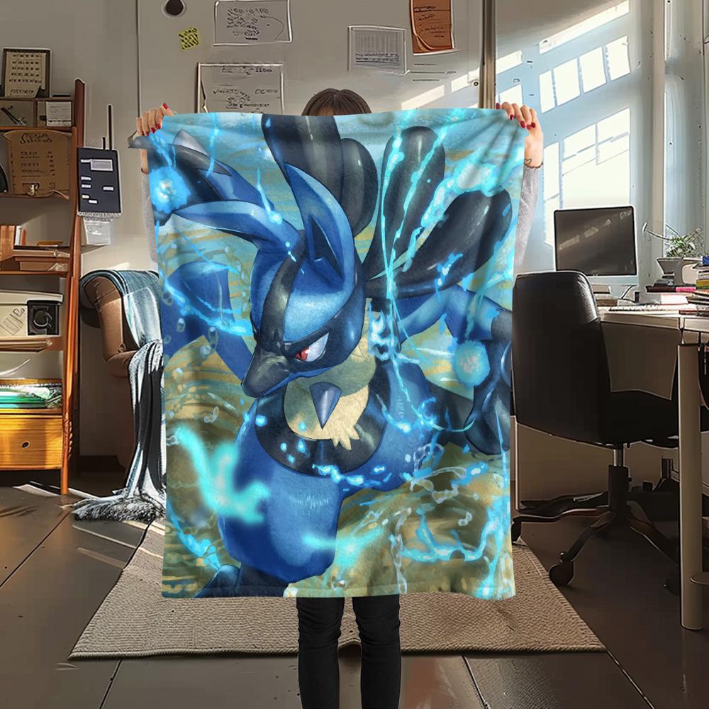 Lucario 4 Print Flannel Blanket, High quality Comfortable for All Seasons, Home Decor, Warmth and Comfort