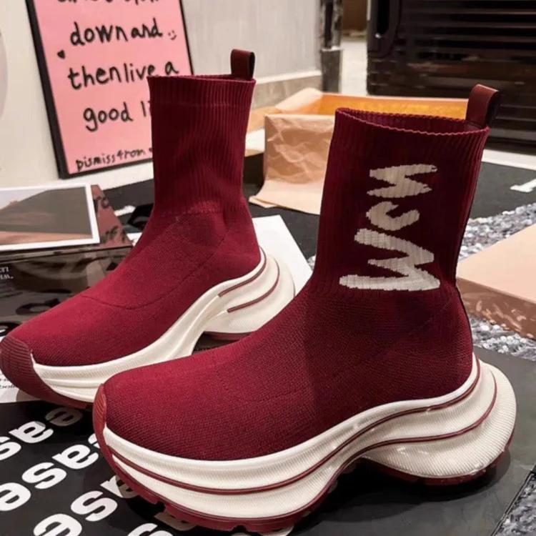 Женские ботинки 2024 года, осень, короткие, с буквенным принтом, увеличивающие высоту, дышащие, противоскользящие, удобные, повседневные, кроссовки для бега, спортивная обувь