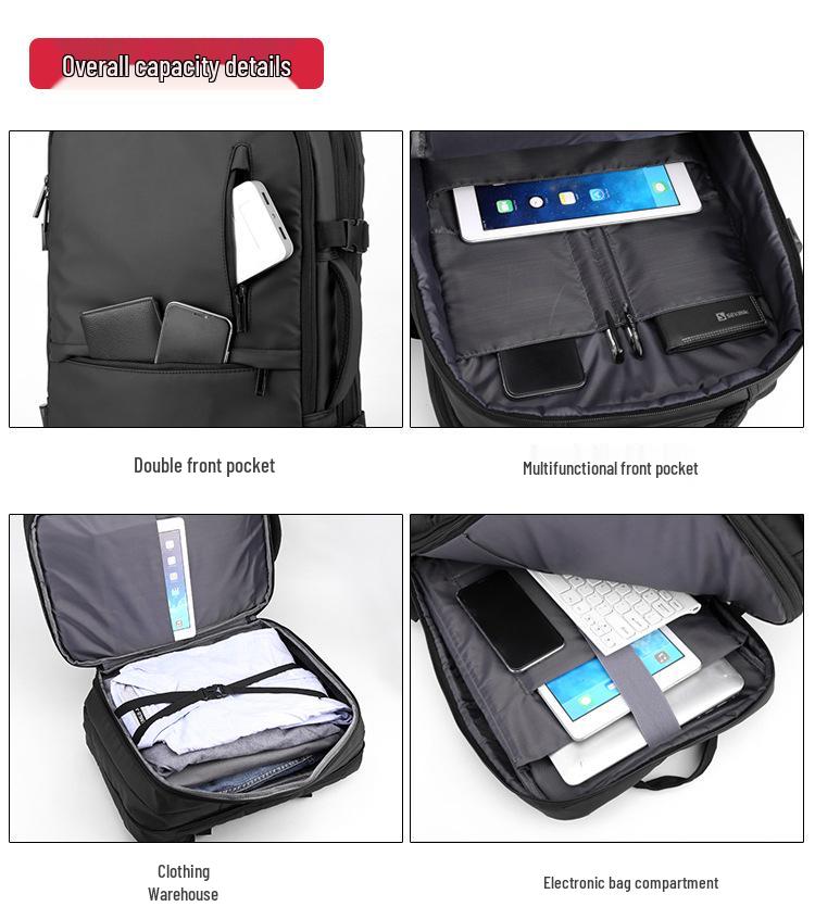 Men's Expandable Waterproof Double Shoulder Travel Backpack - Large Capacity & Multifunctional