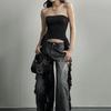 Y2k Tank Tops Asymmetrical Fringed Ruffle Top Streetwear Black Strapless Womans Summer Clothes Tank Top Women