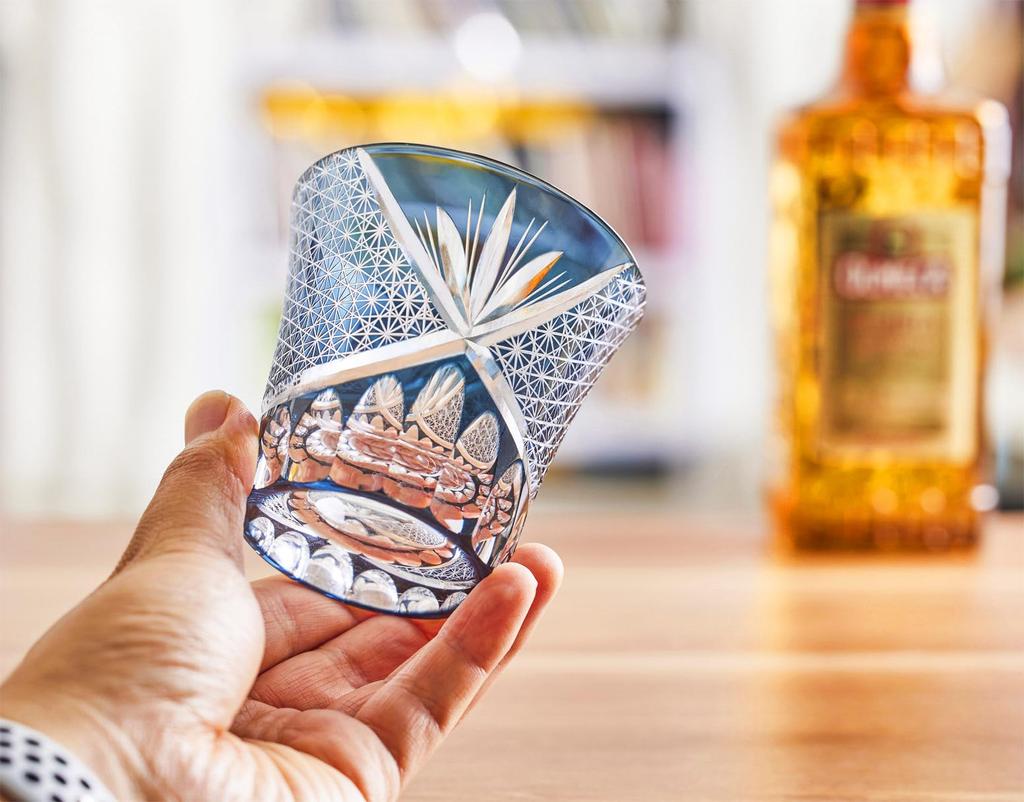 FONYUHUA Kiriko Glass Pair Old Glass Tumbler Chrysanthemum Tsunagi Pattern Dishwasher Safe Rocks Glass Shochu Glass Sake Beer Whiskey Stylish Wedding