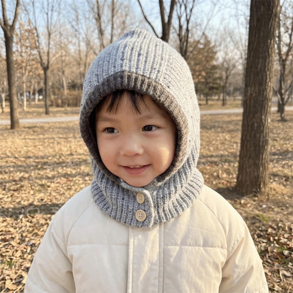 Solid Color Knitted Woolen Hat Thickened Ear Protection Cap Cute Children Plush Beanie Outdoor