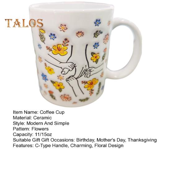 Керамическая кофейная кружка для мамы, цветочная кружка для воды, 11/15 унций, с ручкой типа С, чашка для питья, ручная работа, подарок на день рождения, Рождество для мамы, бабушки, дочери