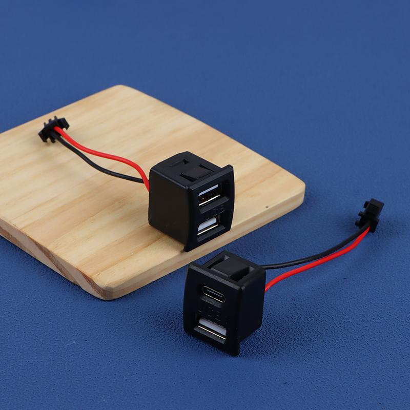 1Pc Usb Female Base Type-C Black Double-Layer Socket Usb A Female Lamp Charging Socket Power Socket With Cable Connector