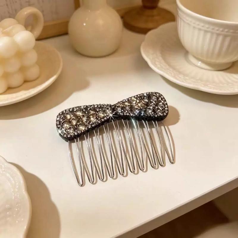 Rhinestone Bow Upside Down Hair Comb Durable Non-slip Bangs Clip for Bridesmaid Wedding Banquet Hair Styling Tool