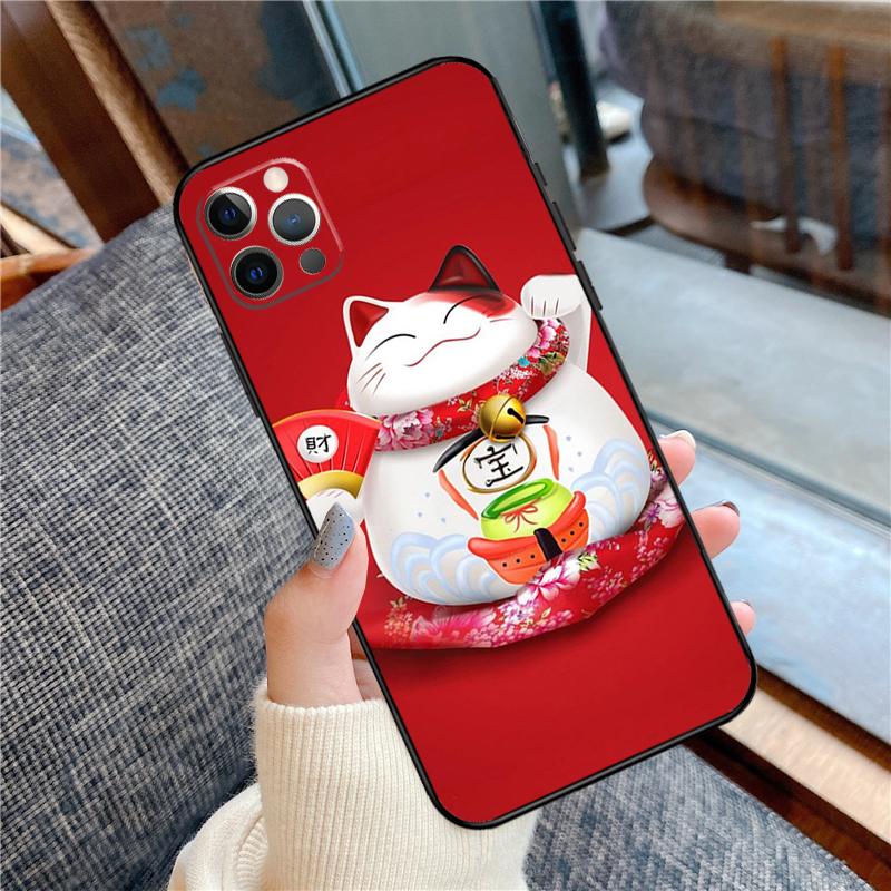 Чехол Maneki Neko Счастливым Котом-Кошкой для Денег для iPhone 14 15 16 Pro Max 11 13 12 Mini X XR XS Plus Мягкий Чехол-Оболочка