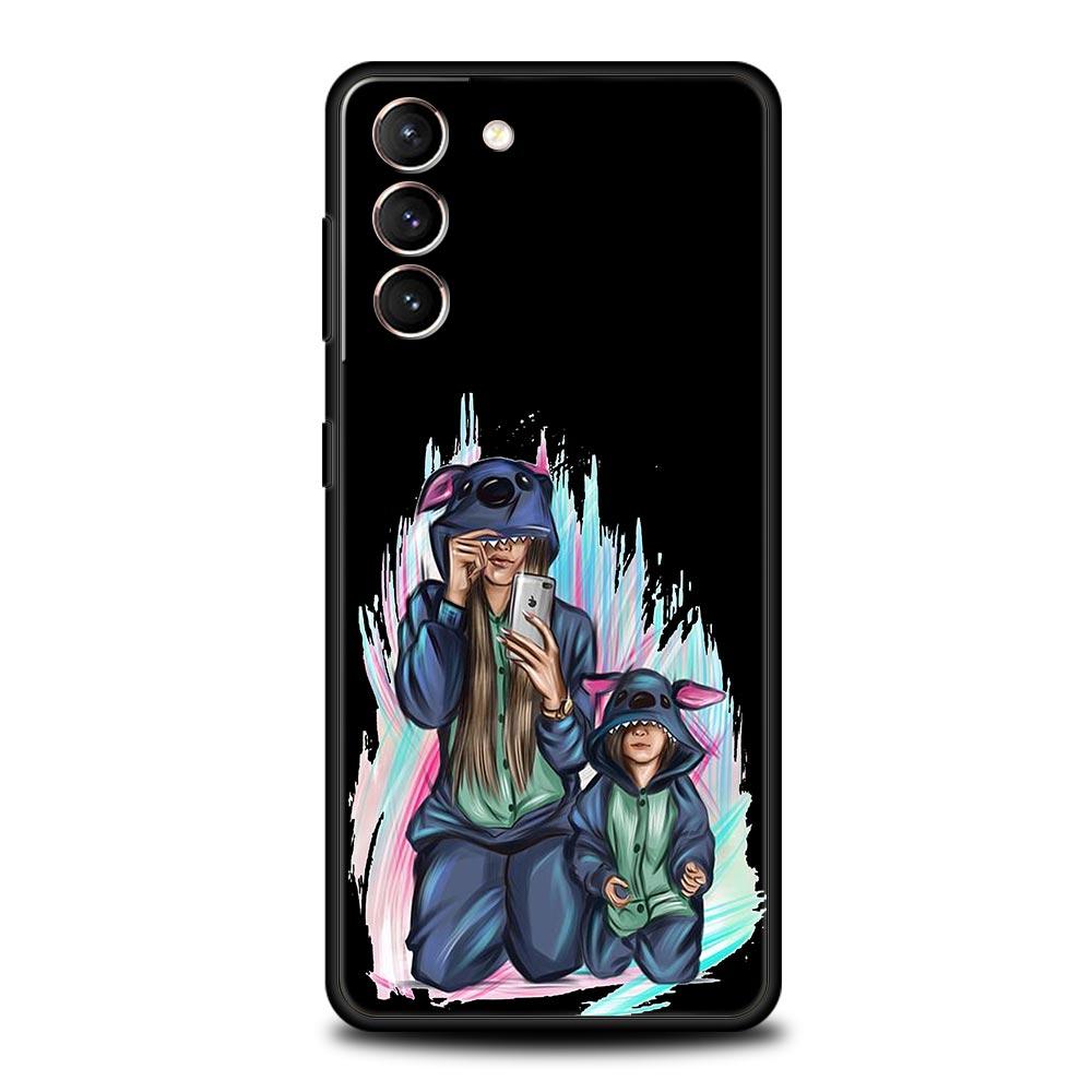 Чехол для телефона с черными каштановыми волосами для ребенка, мамы и дочки, сына для Samsung Galaxy S24 S23 S22 S20 Ultra S21 FE 5G S10 S9 Plus S10E, силиконовый чехол