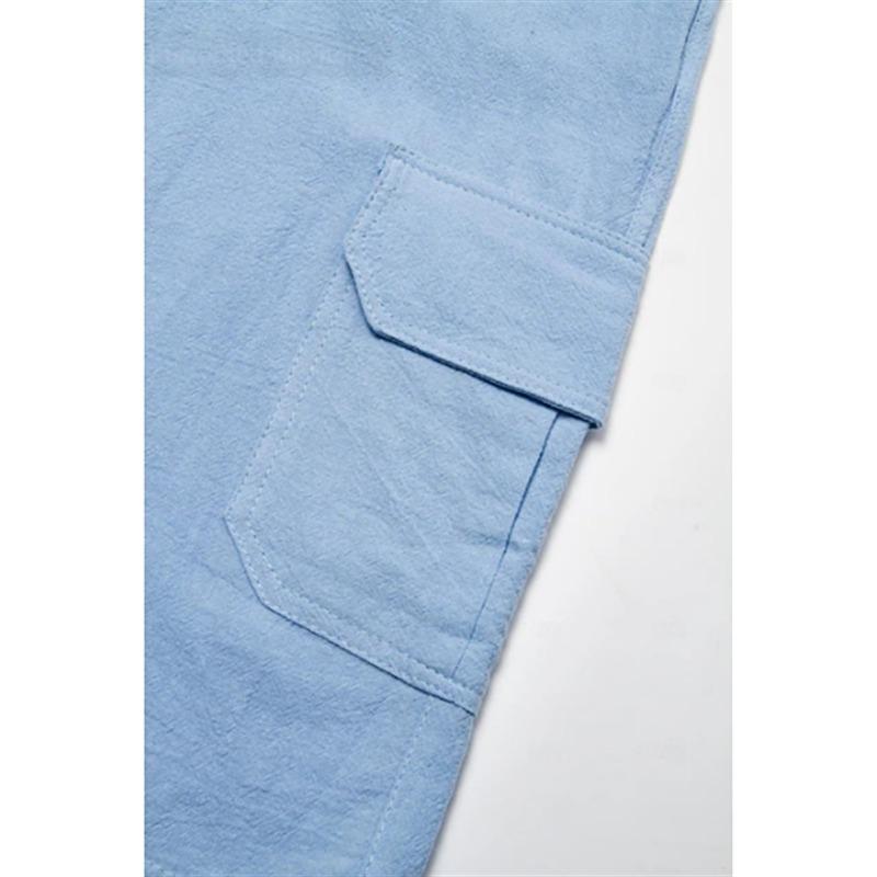 Cotton Linen Shorts with Drawstring Elastic Waistband Straight Legs Solid Color Breathable Beach Five Point Casual Shorts Men’s