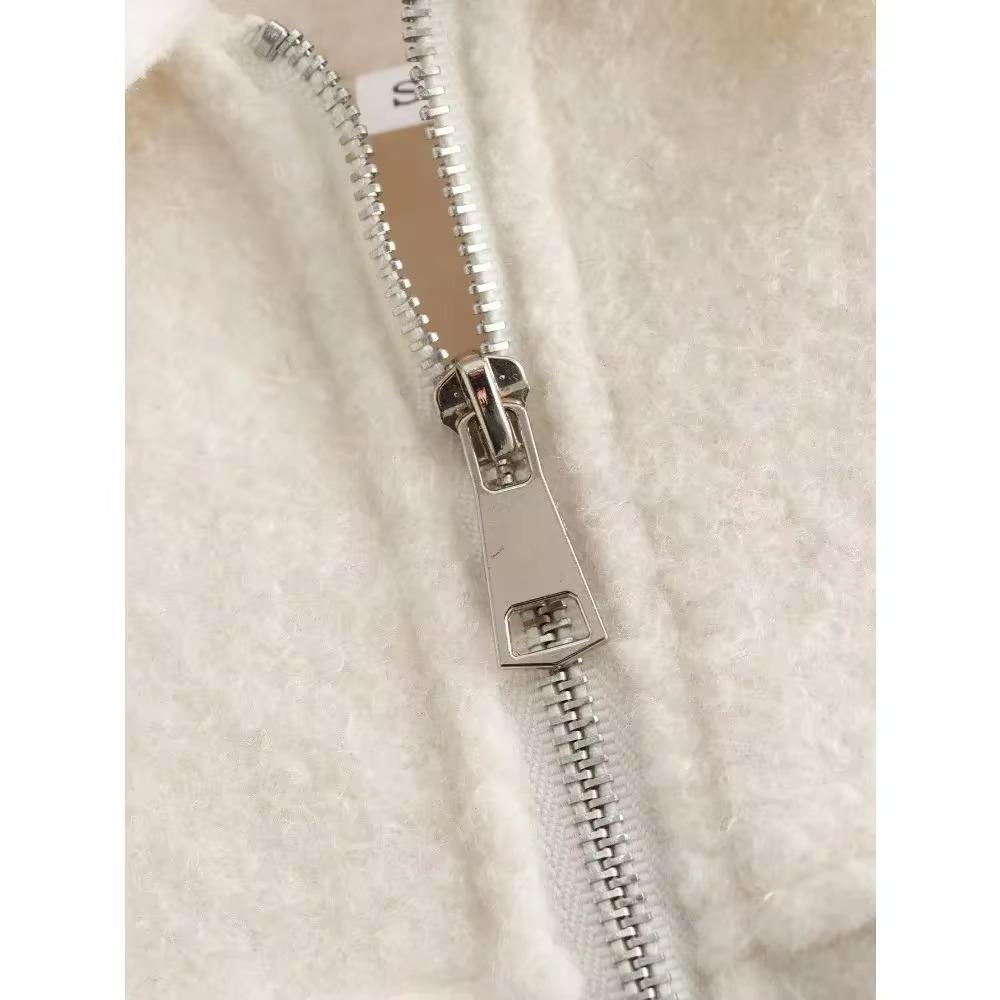 Autumn New Product Women's Fashion and Casual Versatile Polo Collar Long Sleeve Zipper Short Jacket Coat