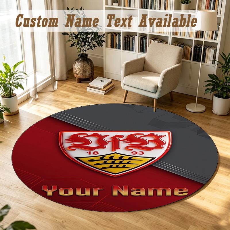 Round Rug Custom NameVfB Stuttgart FC Pattern Non Slip Carpet Home Floor Decor