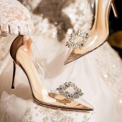 Новые стильные модные сексуальные прозрачные туфли-лодочки со стразами и заостренным носком, туфли-лодочки на высоком каблуке для свадьбы, весна-лето