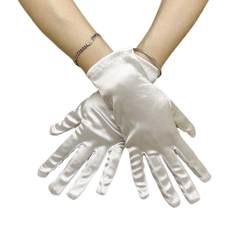 Women Satin Solid Short Wrist Gloves Smooth Evening Party Formal Prom Costume Stretch Gloves Red White Etiquette Wedding Gloves