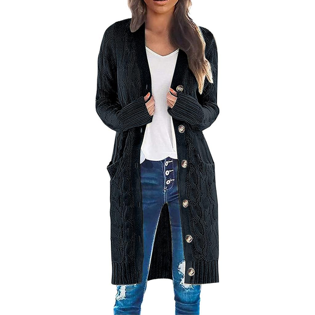 Женская мода Повседневный открытый спереди Длинный рукав Кардиганы крупной вязки Свитера Верхняя одежда Пальто