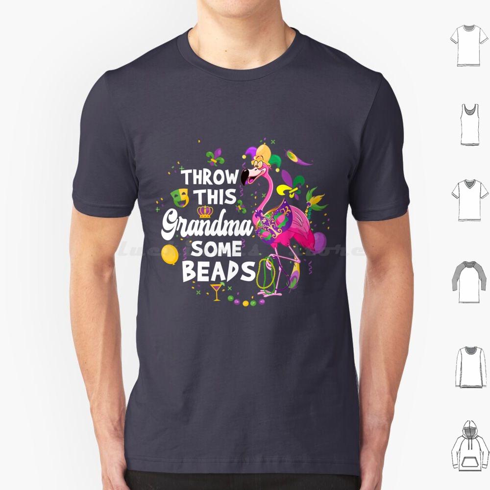 Throw This Grandma Some Beads Mardi Gras Flamingo Lover T Shirt Cotton Men Women DIY Print Mardi Gras Yall Flamingo Mardi Gras