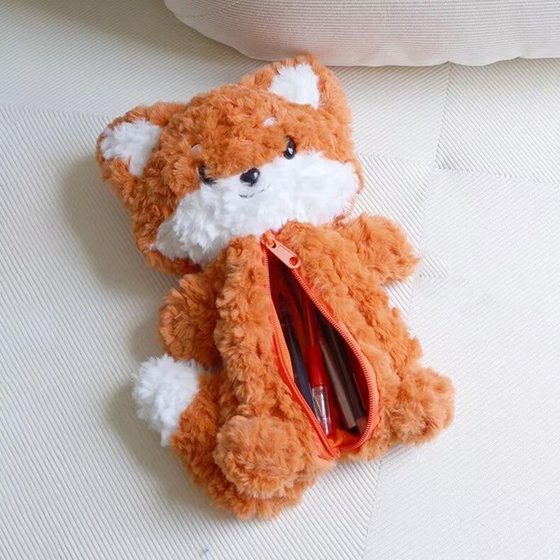 Мультяшный лис плюшевый пенал милые животные пушистые школьные принадлежности мягкая сумка для хранения канцелярских принадлежностей подарки для студентов