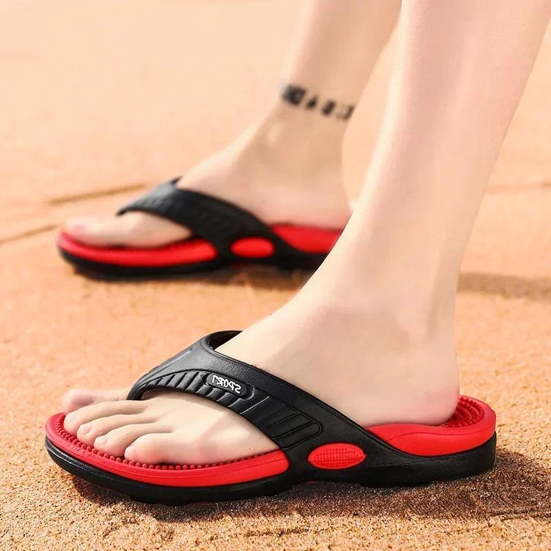 Массажные шлепанцы для мужчин Летние дышащие пляжные туфли Сандалии 46 Мужские шлепанцы Дышащие Плюс Большой размер Мужские тапочки