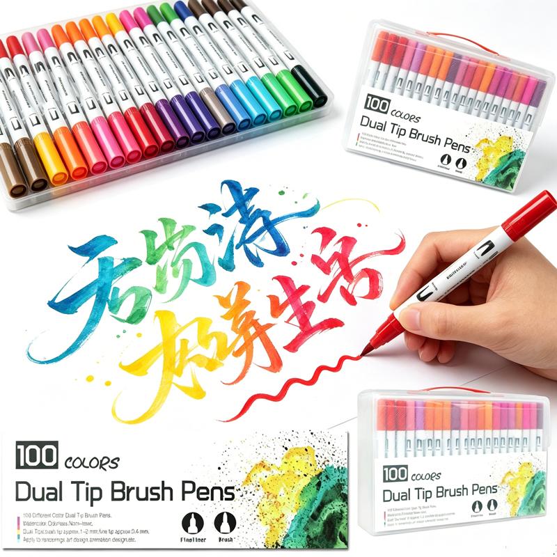 12/100/120Colors Dual Tip Calligraphy Pen Watercolor Brush Pen Art Markers Pens Manga Sketching Drawing Children DIY Supplies