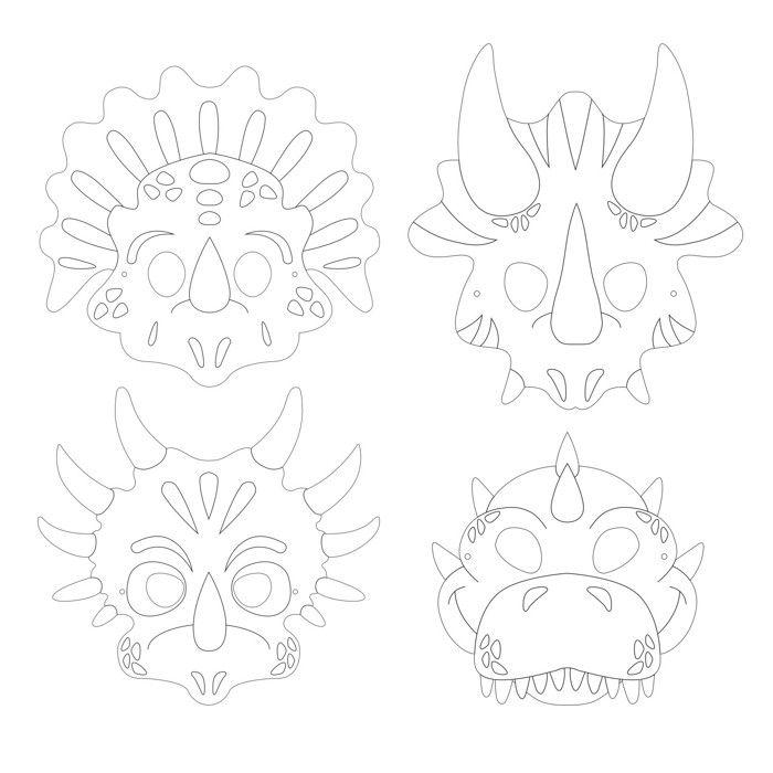 Masque pour enfant à colorier Dinosaure 4 pièces