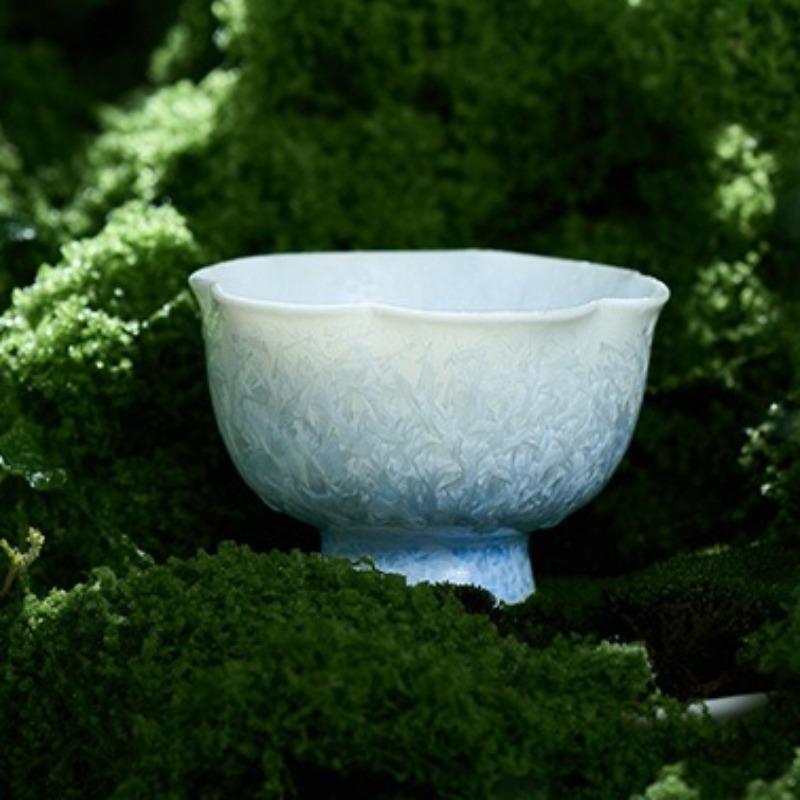 Crystalline Glaze Ice Crystal Blue Flower Mouth Cup Master Cup Teacup Single Cup Ceramic Tea Drinking Cup Kung Fu Tea Cup