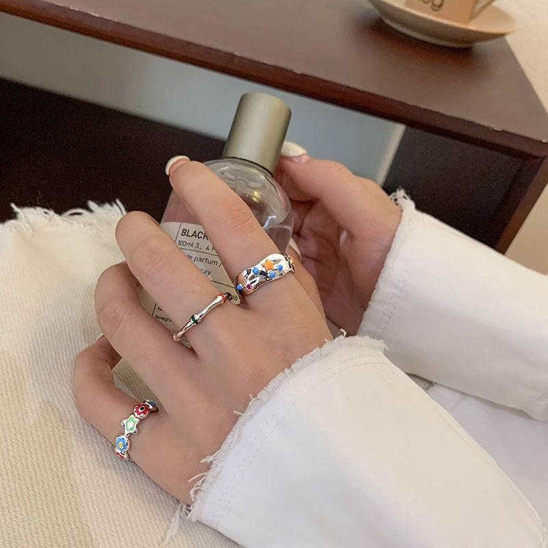 Красочные цветочные кольца со звездами, регулируемые кольца с допамином и каплей масла, женские украшения для рук для женщин и девочек, идеальный подарок