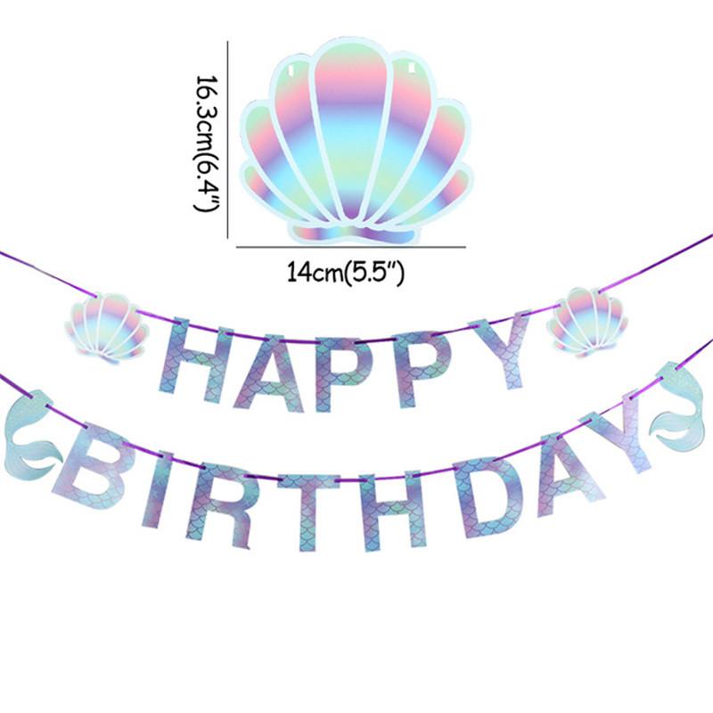 Happy Birthday Banner Mermaid Party Decor Mermaid Tail Shell Bunting Garland Girl First Birthday Party Decoration Baby Shower