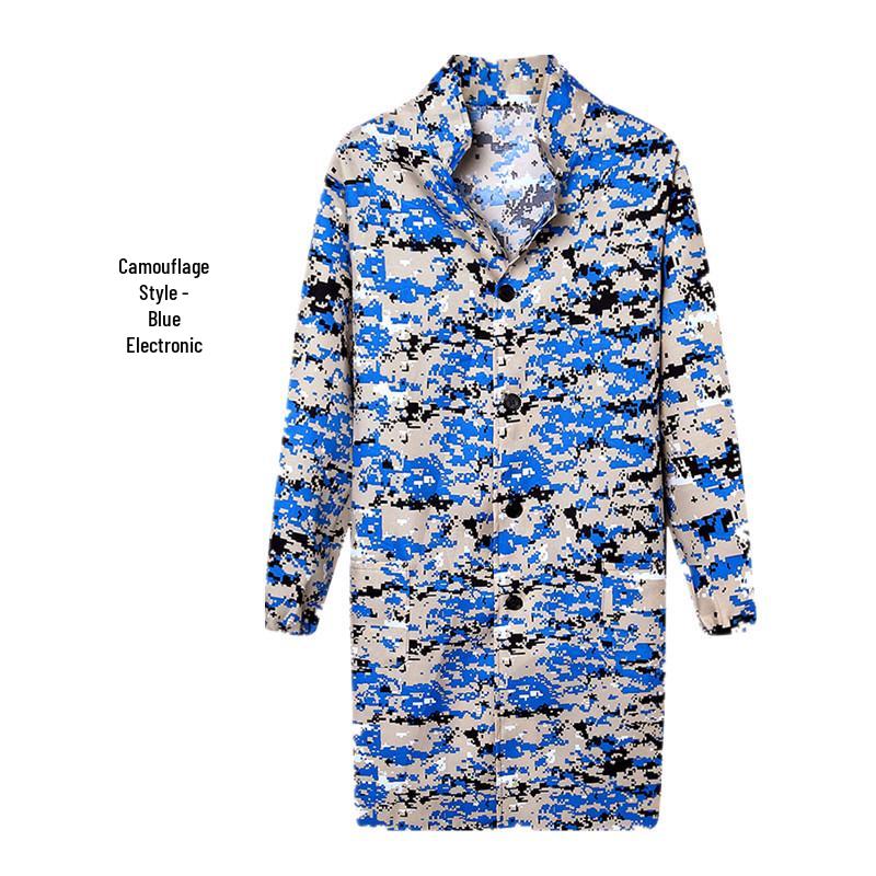 Unisex Dustproof Camouflage Labor Protection Coats with Logo Printing Option - Blue Long Coats