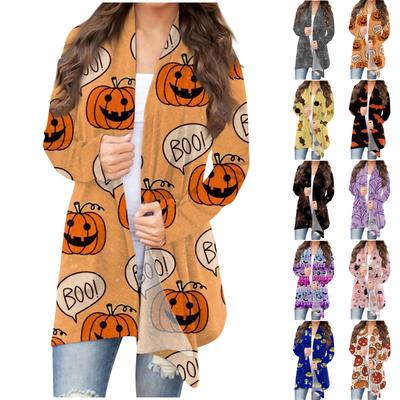 Длинный рукав для женщин ретро принтованный топ легкий неровный подол куртка кардиган