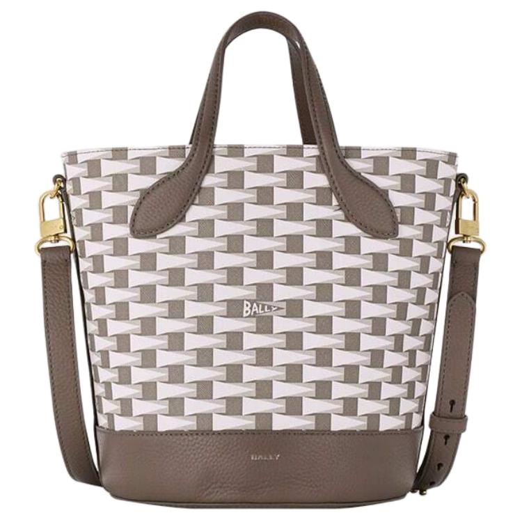 Bally Пеннант Логотип Геометрический узор Кожаная сумка-тоут через плечо Женские сумки Коричневый 6307435