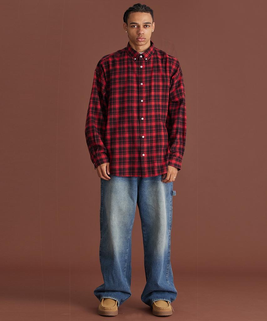CREAM SODA LAB Big Oversized Tartan Check Shirt Red