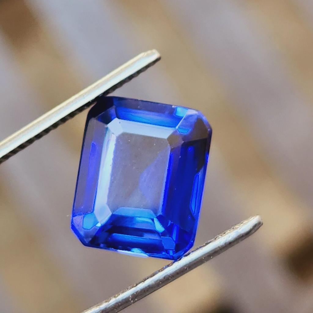 10 Cts Heated Ceylon Blue Sapphire Emerald Cut Certified Loose Gemstone