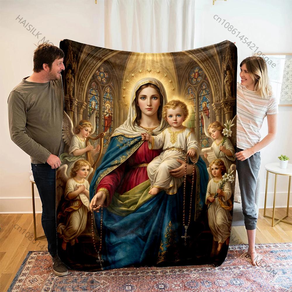 Madonna holding child with angels Print Blanket Warm Soft Fluffy Kids and Adult Sofa Bed Throw Blanket Outdoor Travel Camping RV