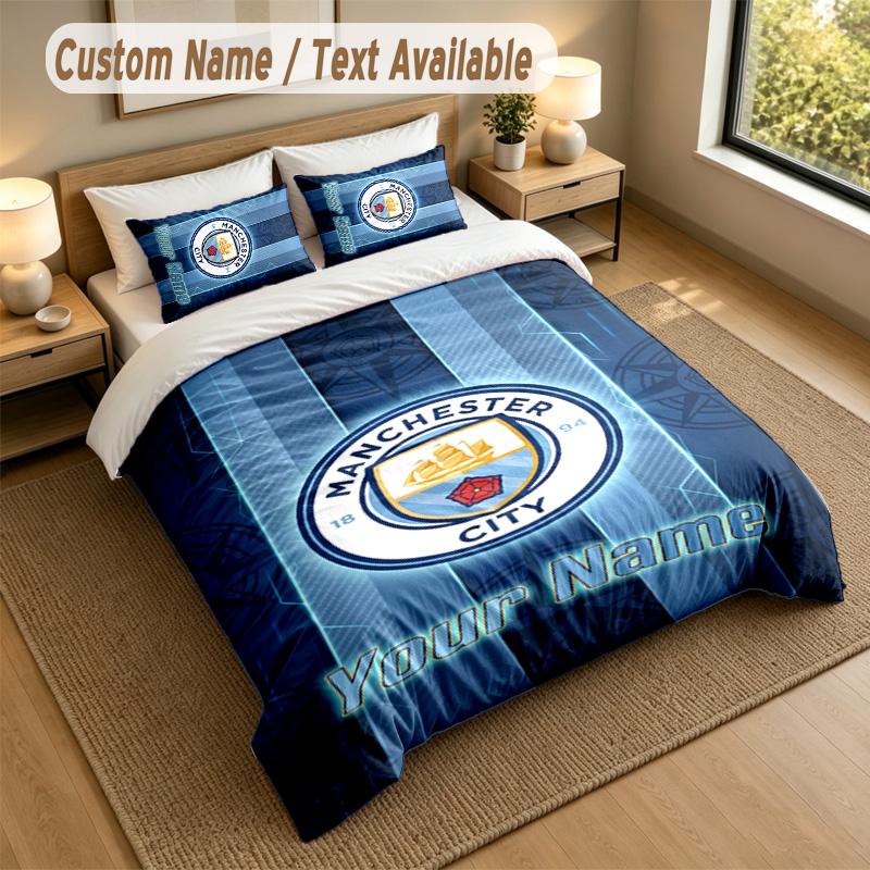 3Pcs Bedding Set Custom Name Text, 1 Sheet 2 Pillowcases Home Bed DecorManchester City