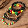 Набор из 5 разноцветных браслетов в стиле регги, штабелируемых, Бохо, этнический, ручной работы, подарки, Красный, желтый, зеленый, черный, деревянные, бусины, браслет