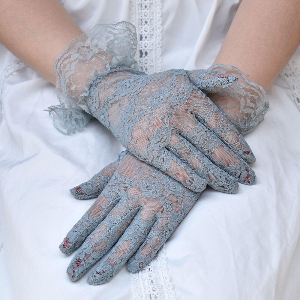 UV Protection Mittens Lace Gloves White Bride Gloves Rose Flower Pattern Party Dressy Gloves