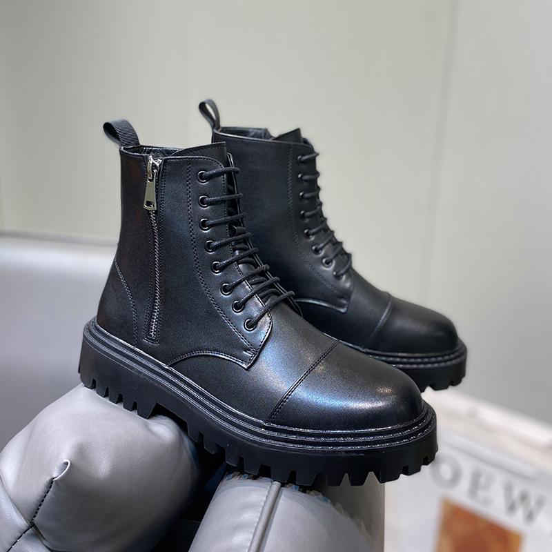 Мужские ботинки с толстой подошвой, кожаные ботинки класса люкс с боковой молнией, модные высокие мотоциклетные ботинки для мужчин, рабочие ботинки, повседневные ботинки