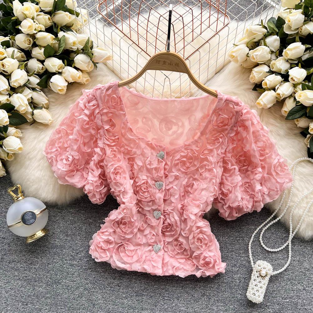 RUGOD Короткая темпераментная рубашка Niche Design Sense Mesh Flower, женская новая летняя тонкая однобортная универсальная рубашка