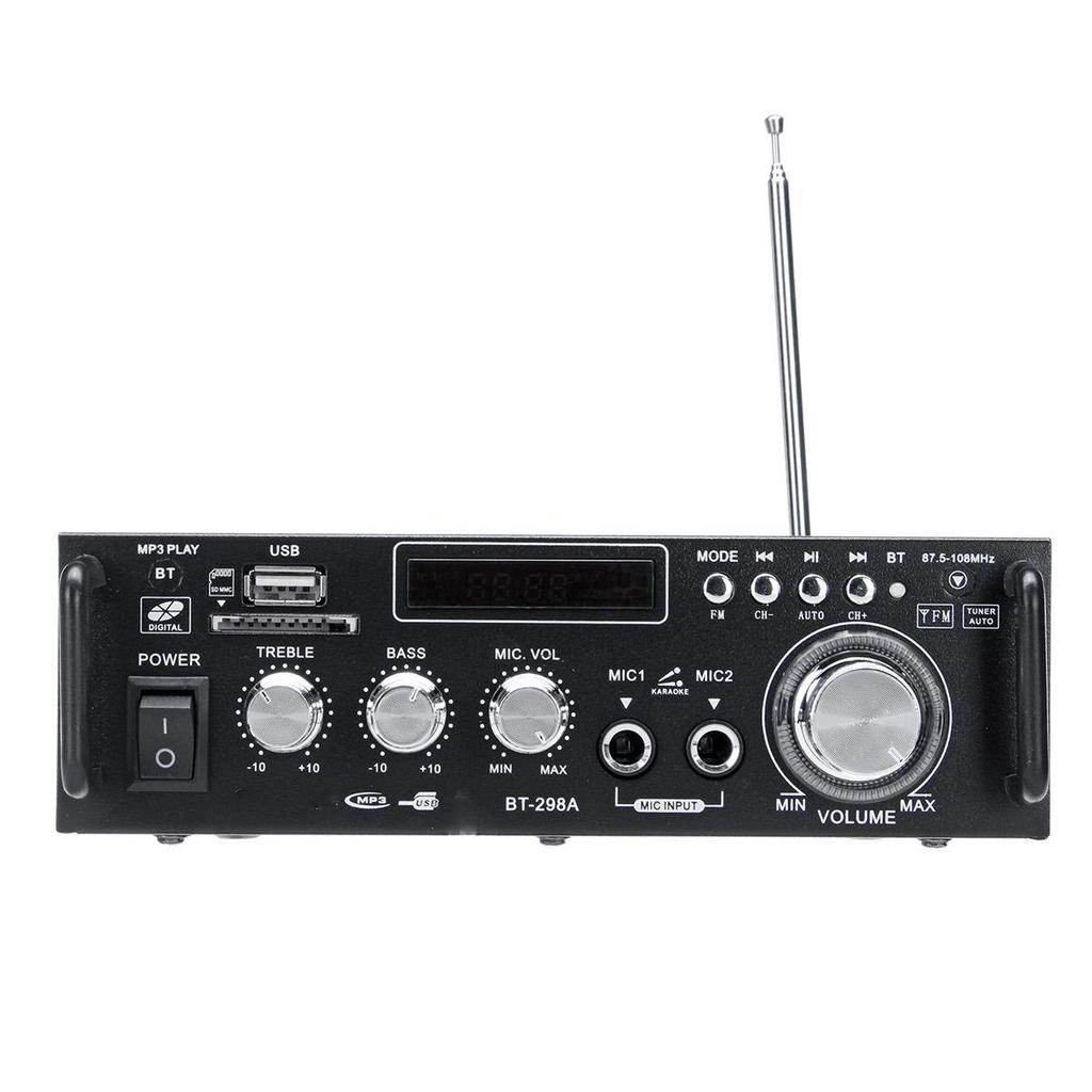2ch High Output Audio Compact Effective Maximum Output 300W Bluetooth Connection Card Playback Stereo Power Microphone Input 12V 5A Adapter Included