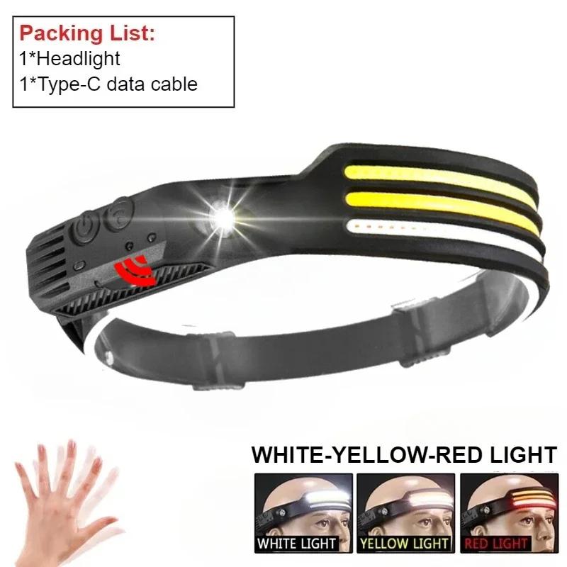 Яркий светодиодный налобный фонарь, перезаряжаемый налобный фонарь с красным светом, водонепроницаемый налобный фонарь с датчиком движения, для кемпинга, ходовые огни