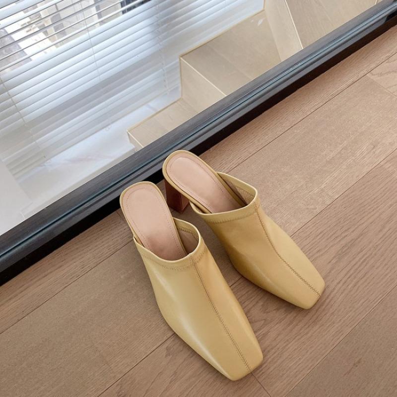 Модные полутапочки Baotou 2024 года для женской верхней одежды с толстым каблуком, новые модные туфли на высоком каблуке, универсальные ленивые тапочки без каблука для женщин