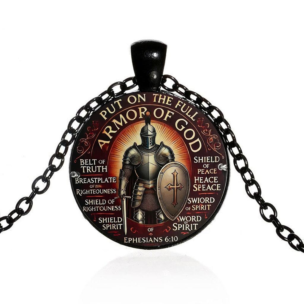 Христианин Ефесянам 6:10 Бог Полностью Вооружен Подвеска Ожерелье. Камень Времени подходит для ношения мужчинами и женщинами в качестве подарка для повседневного использования.