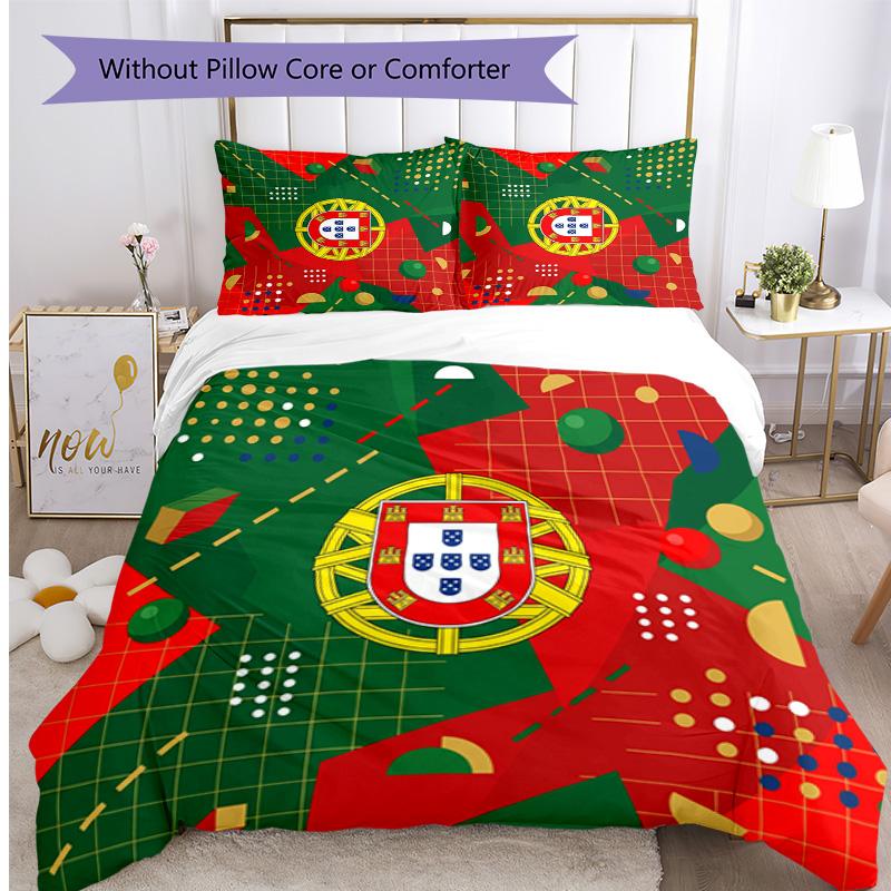 Portugal Football Printed Bedding 3 Piece Set Cozy Breathable Bed Cover Set as Housewarming Holiday Gift